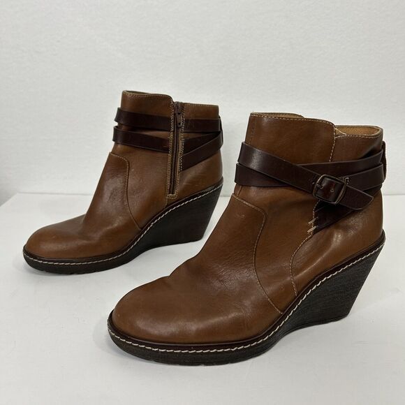 Söfft Shoes - Sofft Caralee Leather Ankle Boots Womens Sz 7.5 Wedge Heel Side Zip Brown